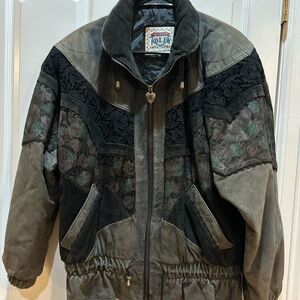 Adler Black Leather rodeo Jacket with Lace Detail